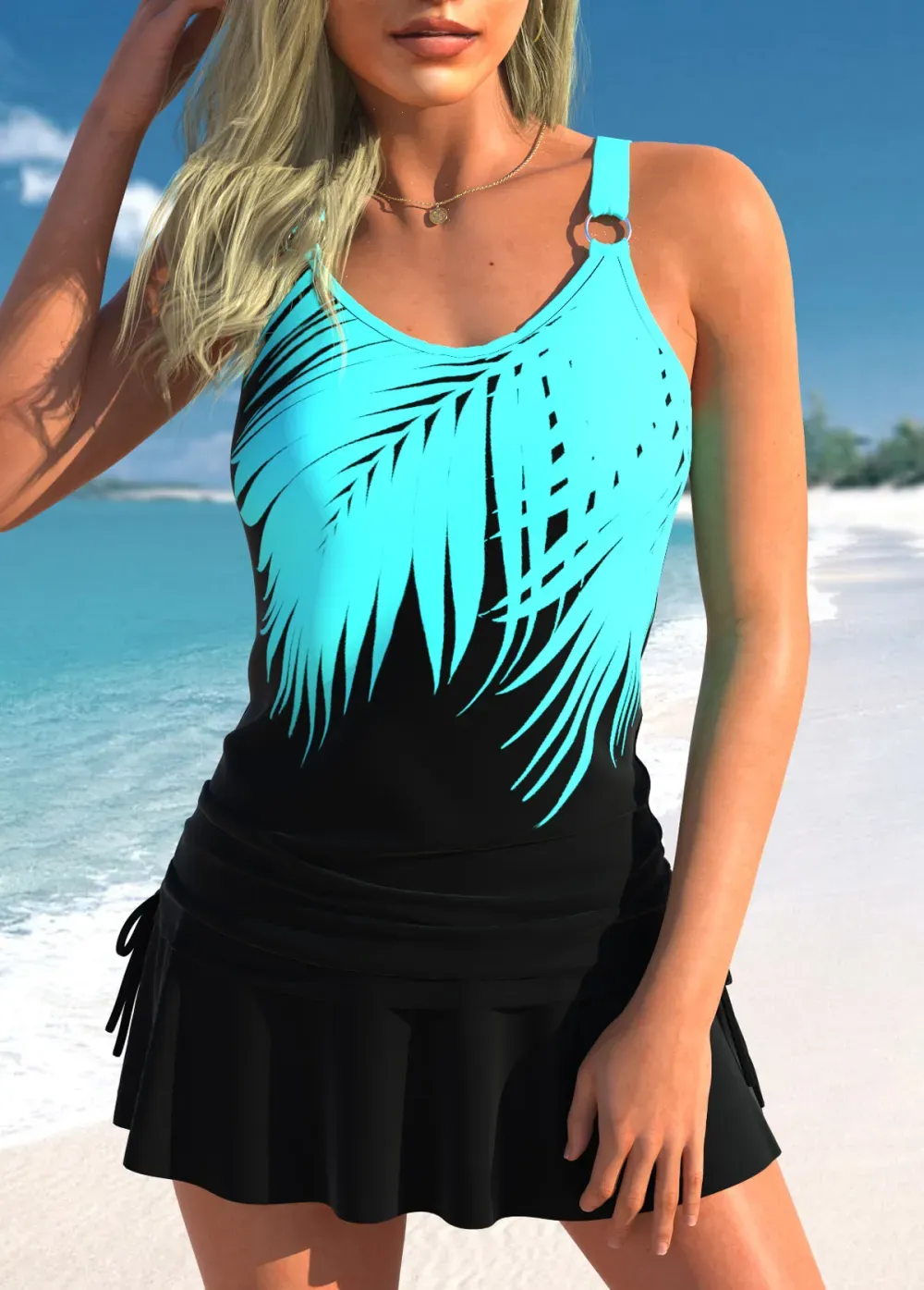 Circular Ring Mid Waisted Paisley Print Tankini Set