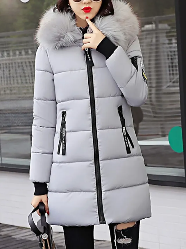 Women's Winter Jacket Puffer Jacket Parka Hoodie Jacket Street Daily Valentine's Day Winter Fall Regular Coat Regular Fit Warm Breathable Streetwear Casual St. Patrick's Day Jacket Long Sleeve Solid