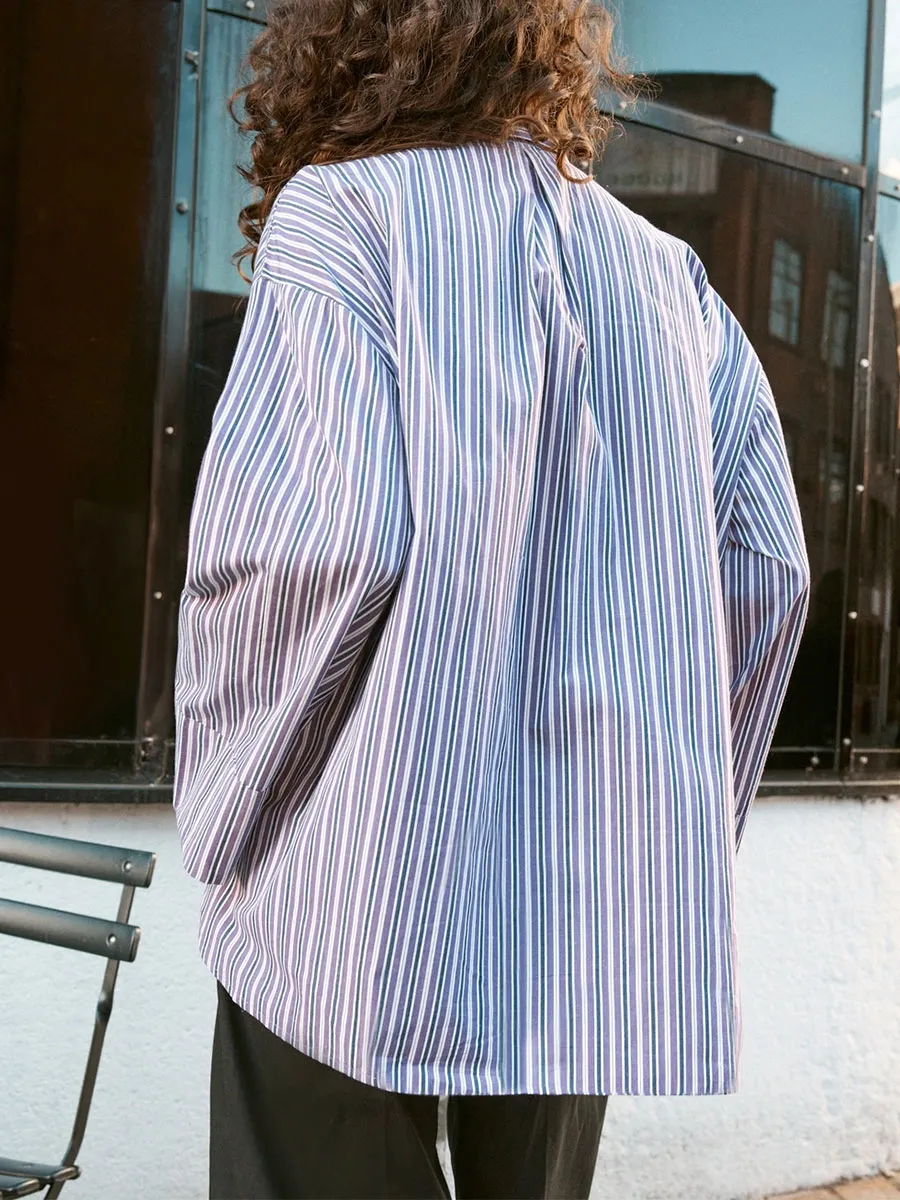 Women'S Casual Color-Block Stripe Long-Sleeve Shirt