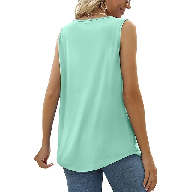 Tank Women's Wine Red Black White Solid / Plain Color Pleated Daily Basic Square Neck S