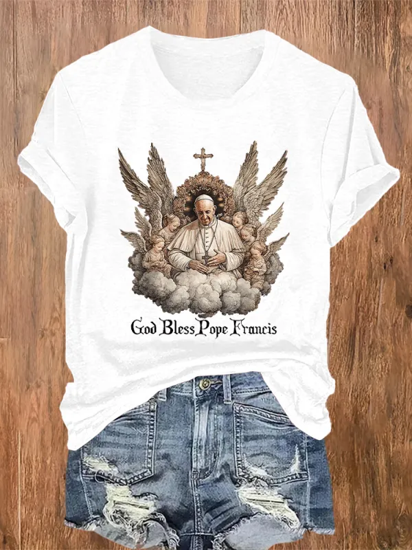 Women's Rip 1936-2025 God Bless PF Print Short Sleeve Round Neck Cotton T-Shirt