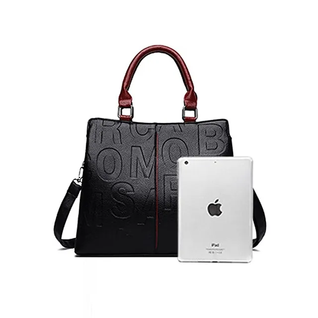 Women's Handbag Shoulder Bag PU Leather Outdoor Daily Large Capacity Waterproof Durable Letter Black / Red Black & Yellow