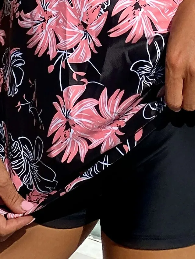 Women's Swimwear Tankini 2 Piece Normal Swimsuit 2 Piece Printing Floral Black Pink Red Navy Blue Royal Blue Tank Top Bathing Suits Sports Beach Wear Summer