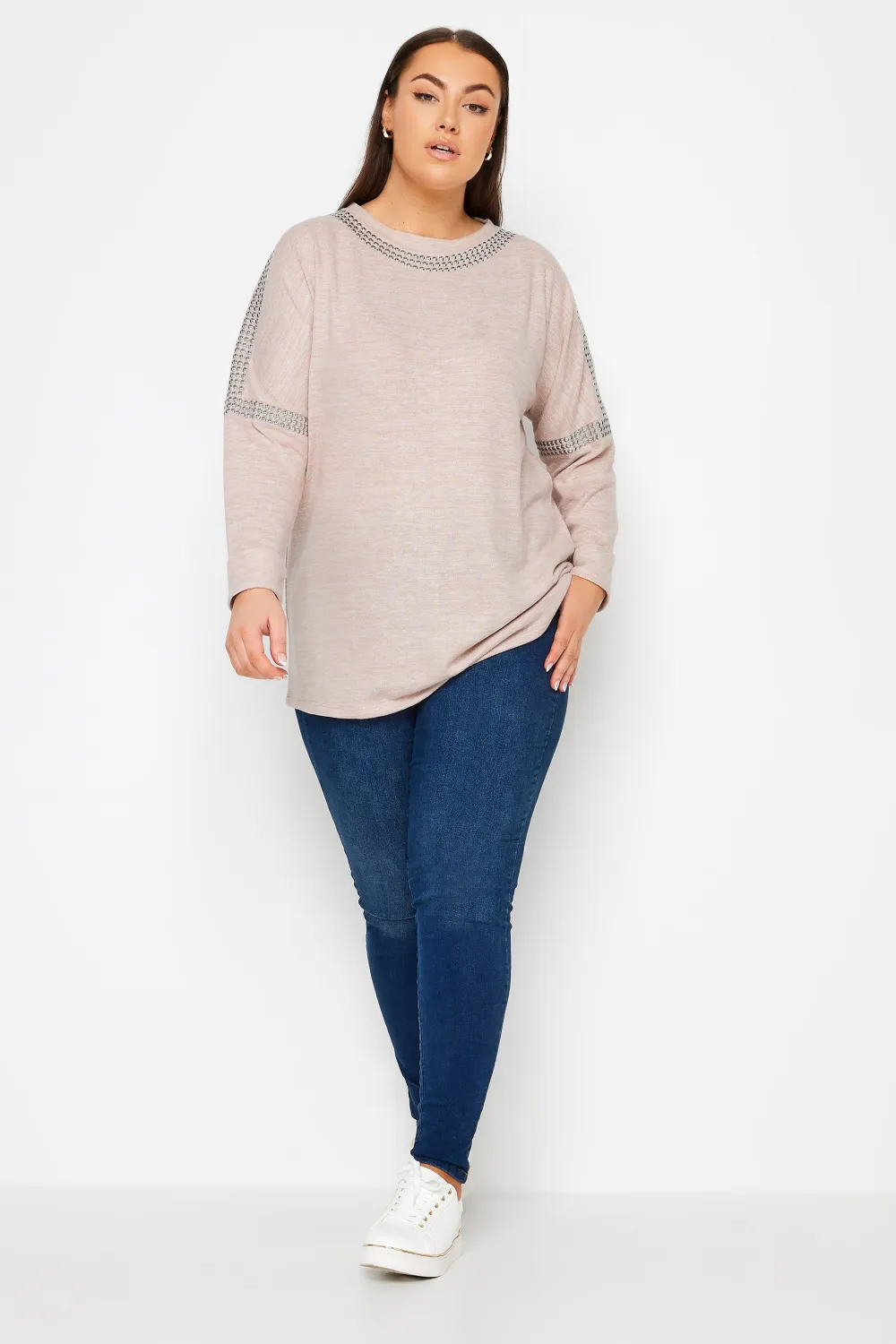 YOURS Curve Light Grey Stud Batwing Sleeve Jumper