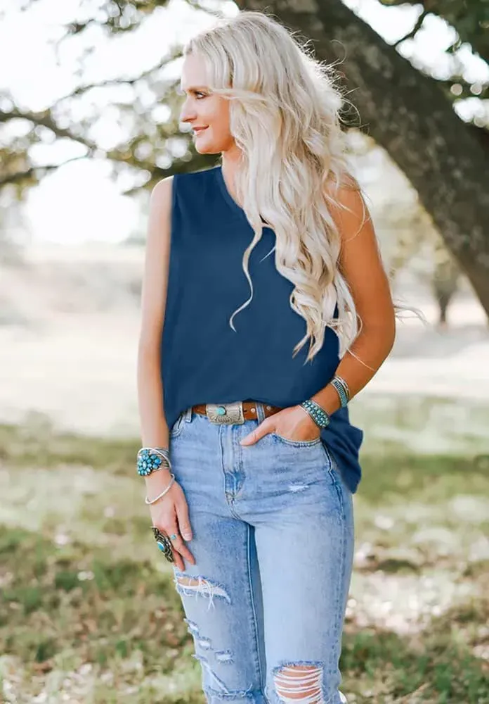 Summer Tops for Women Sleeveless V Neck Tshirt Loose Fit Casual Tank Tunic Blouse