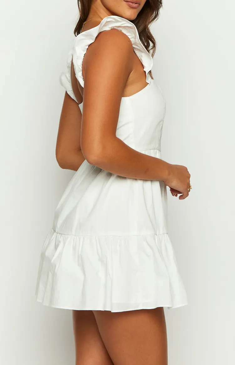 White Flutter Sleeve Ruffled Mini Dress