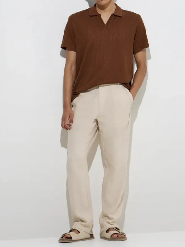 Brown Knitted Loose Polo T-Shirt