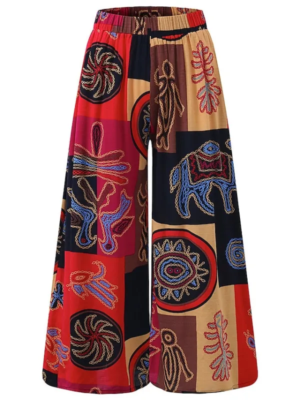 Women's Wide Leg Gauchos Pants Trousers Baggy Full Length Causal Vacation Red Purple XL XXL Spring Fall