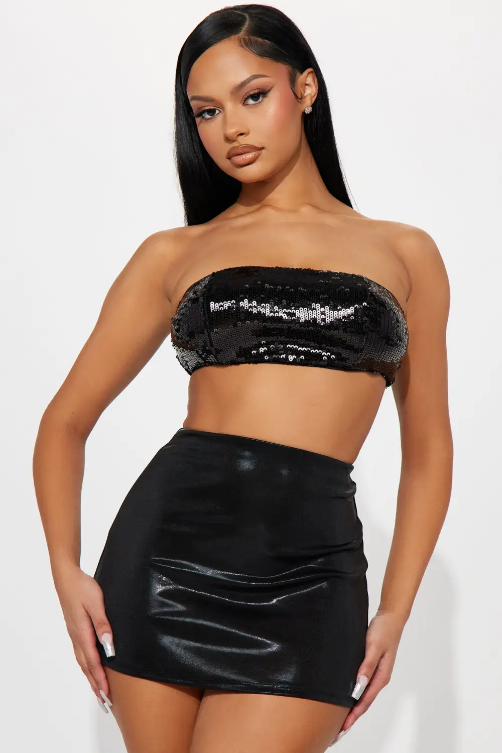 Nemara Sequin Top - Black