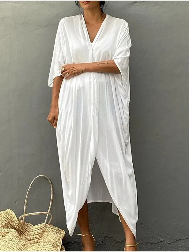 Women's Swimwear Cover Up Beach Top Normal Swimsuit Lace up Pleated UV Protection Pure Color Black White Red Royal Blue Beige V Wire Bathing Suits New Vacation Holiday