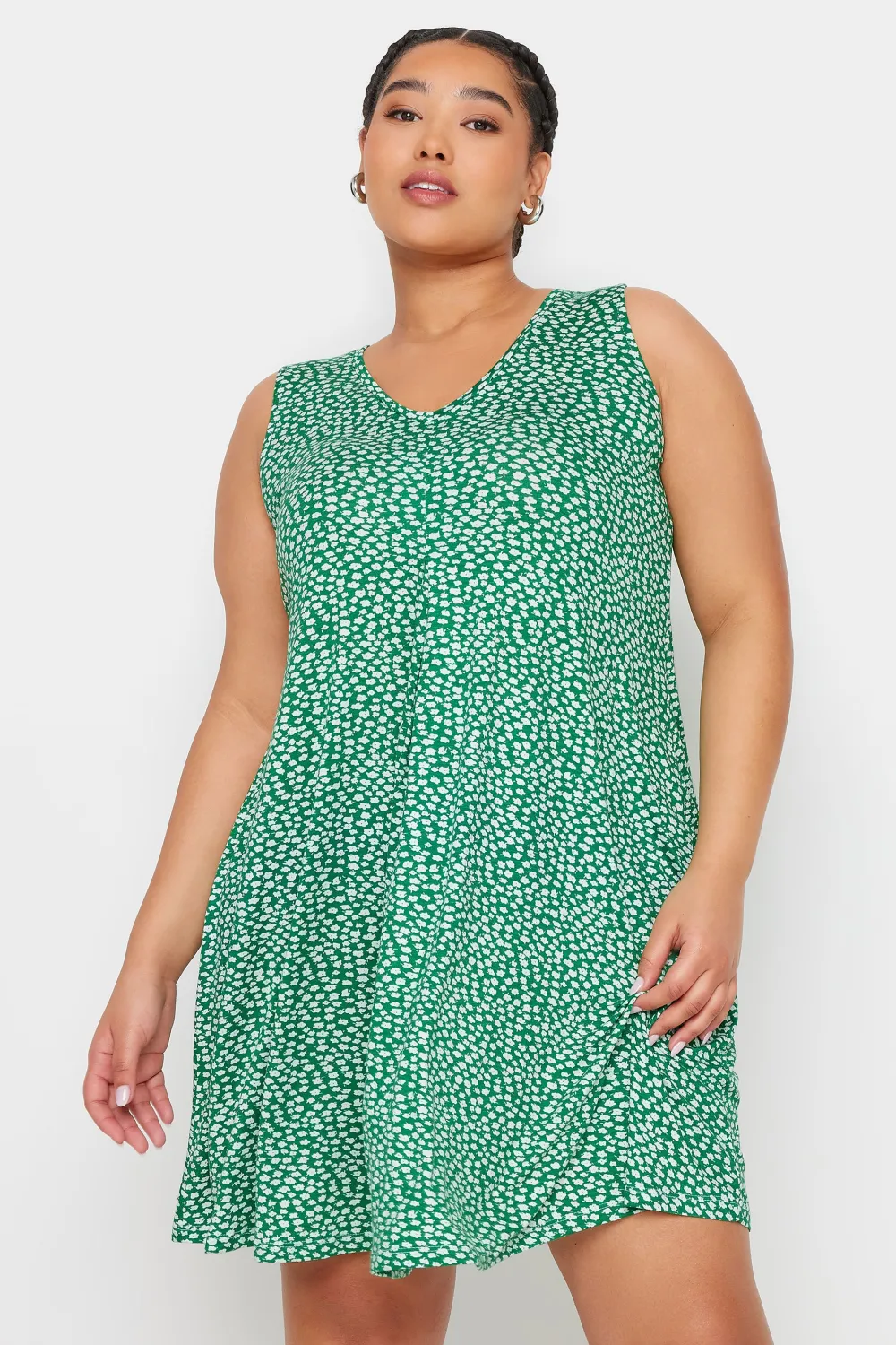 YOURS Curve Green Ditsy Floral Print Mini Dress