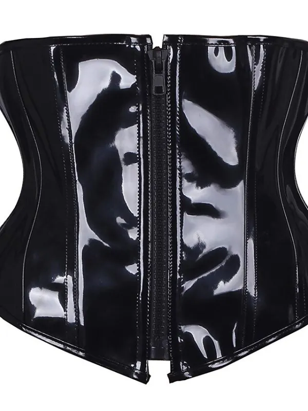 Corset Women's Corsets Halloween Party & Evening Club Black Faux Leather Underbust Corset Zipper Basic Solid Color Summer Fall Winter