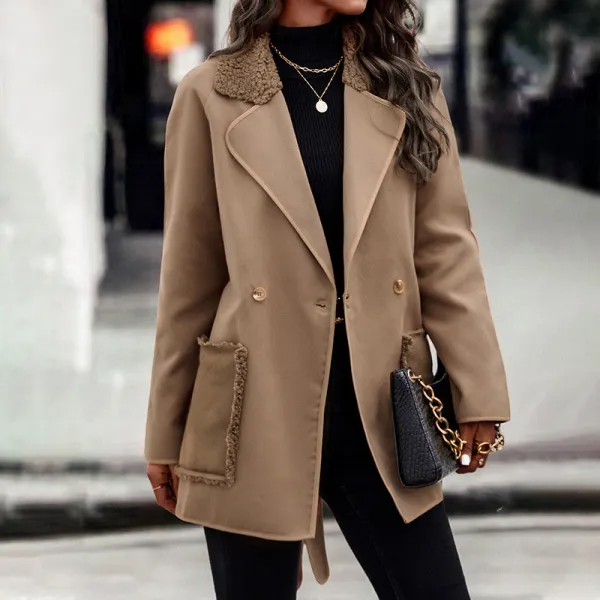 Long-sleeve Blazer Collar Panel Belted Coat