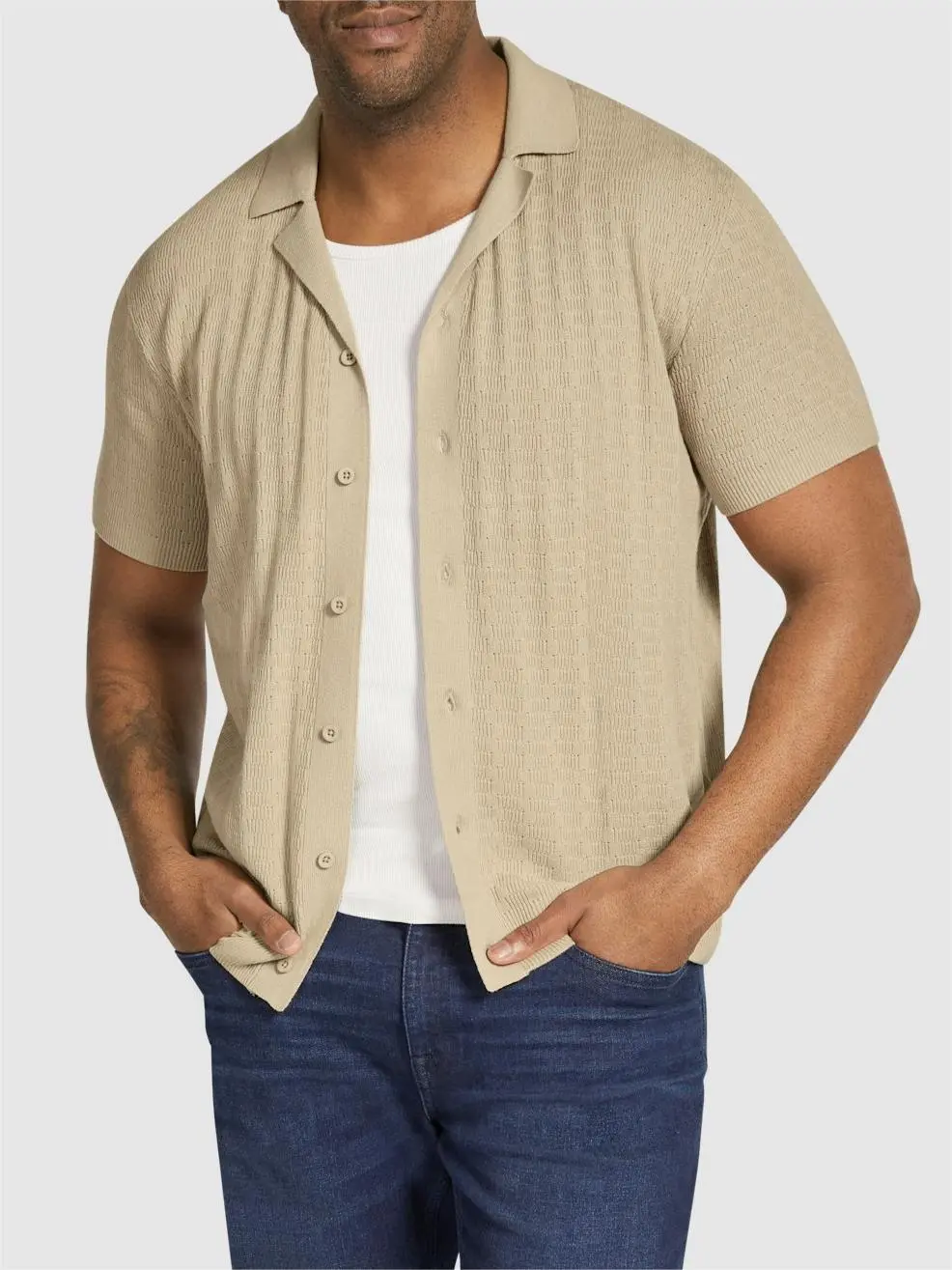 WHEAT BUTTON UP KNIT SHIRT