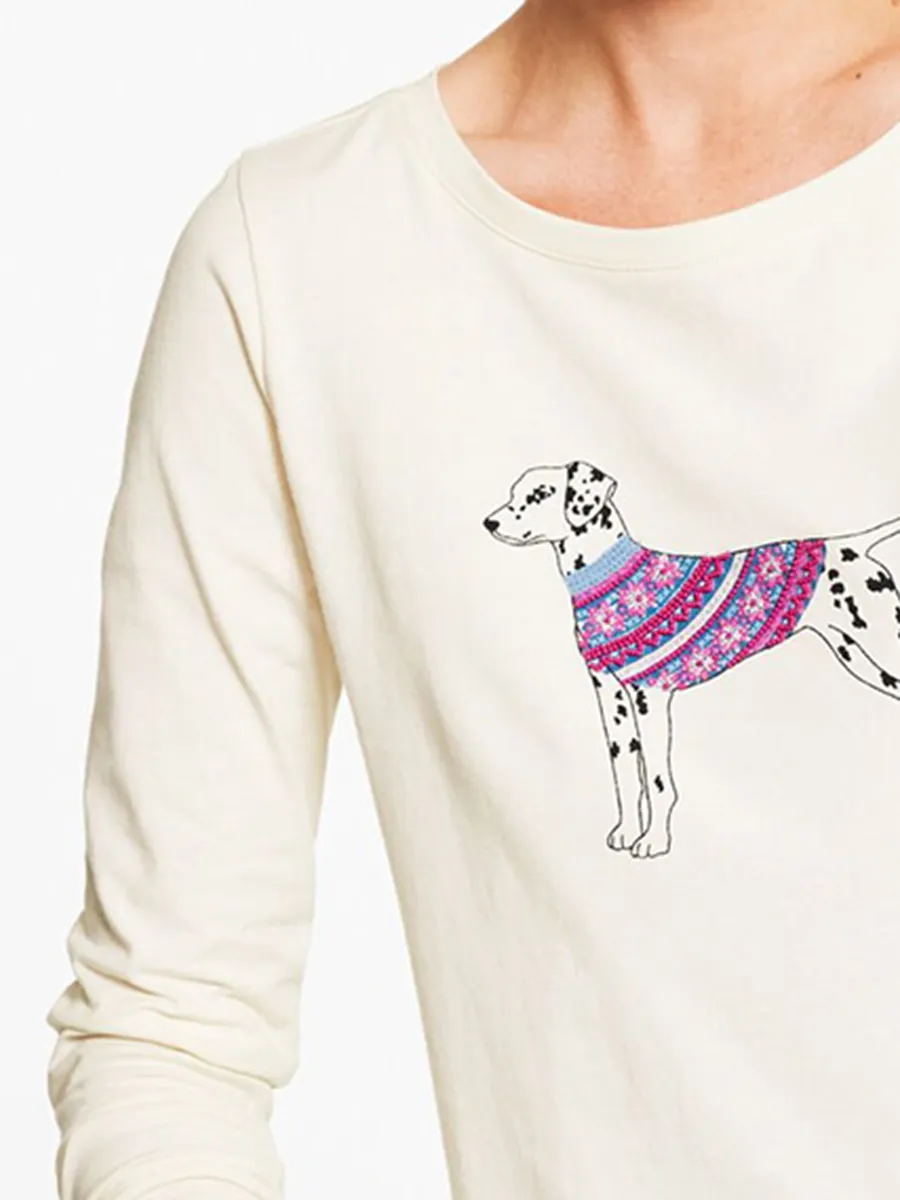 Lady'S Simple And Cute Spotted Dog Long-Sleeved T-Shirt