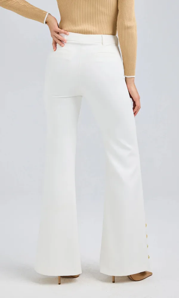 Button Detail Wide Leg Pants