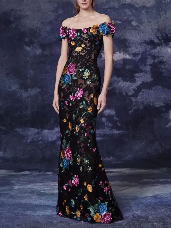 one-shoulder elegant mesh ladies dress