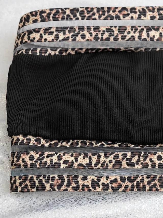 Women's Swimwear Bikini 2 Piece Normal Swimsuit Backless Sexy Printing Bandeau Strapless Leopard Black Strapless Bathing Suits New Vacation Sexy