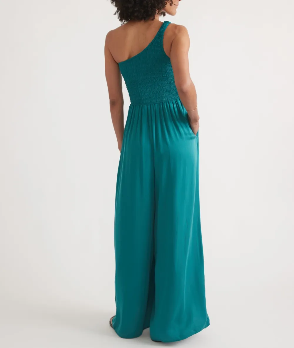 One-Shoulder Smocked Wide-Leg Jumpsuit