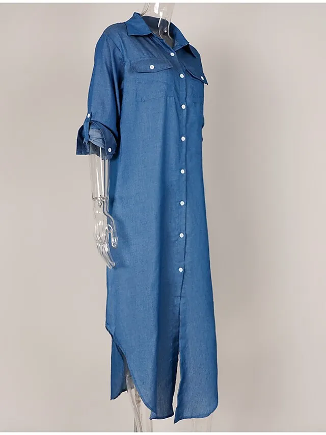 Women's Casual Dress Shirt Dress Casual Dress Geometric Print Button Pocket Shirt Collar Maxi long Dress Basic Casual Outdoor Daily Long Sleeve Regular Fit Leopard Pattern white Black Summer Spring S