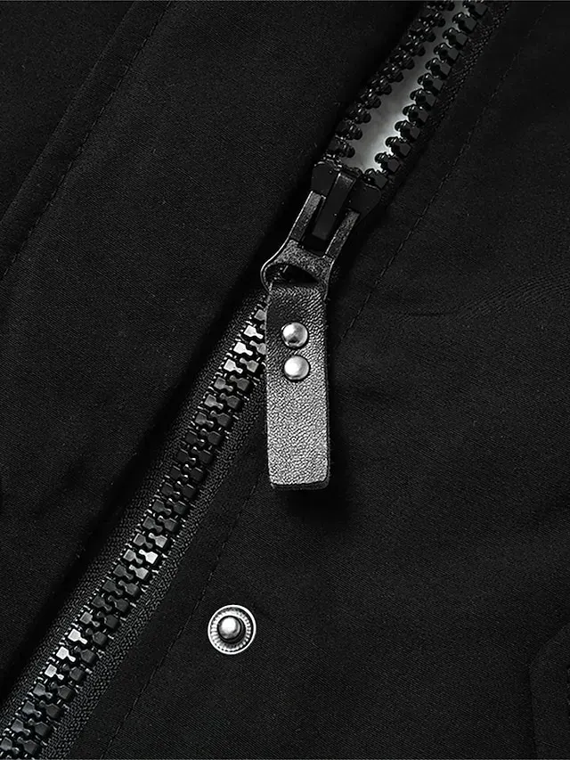 Women's Parka Fleece Lined Puffer Jacket Waterproof Windproof Winter Coat Fall Zipper Hooded Heated Jacket with Pocket Minimalism Outerwear Long Sleeve Black Army