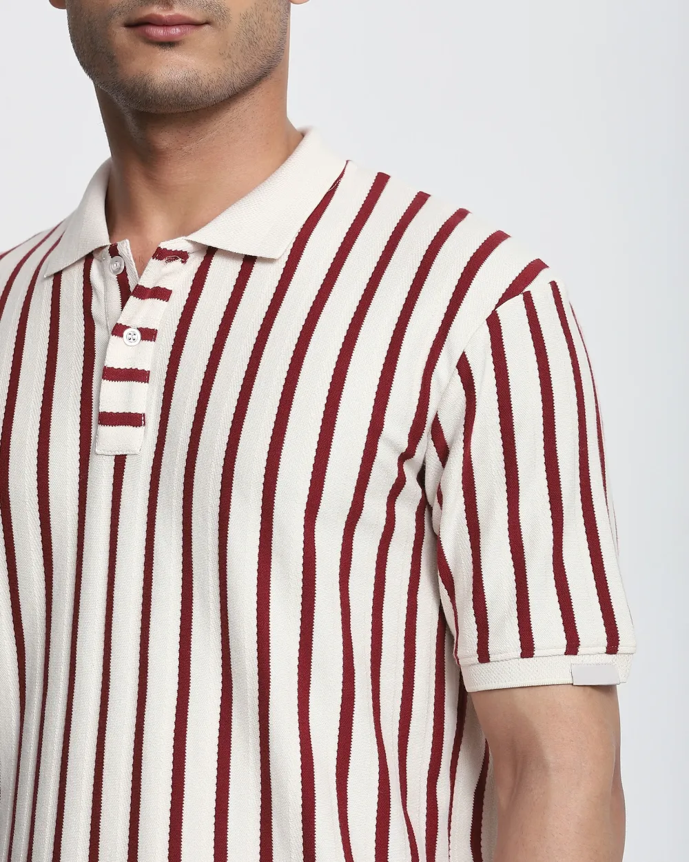 Daily Simple Maroon Striped Textured  Polo Shirt