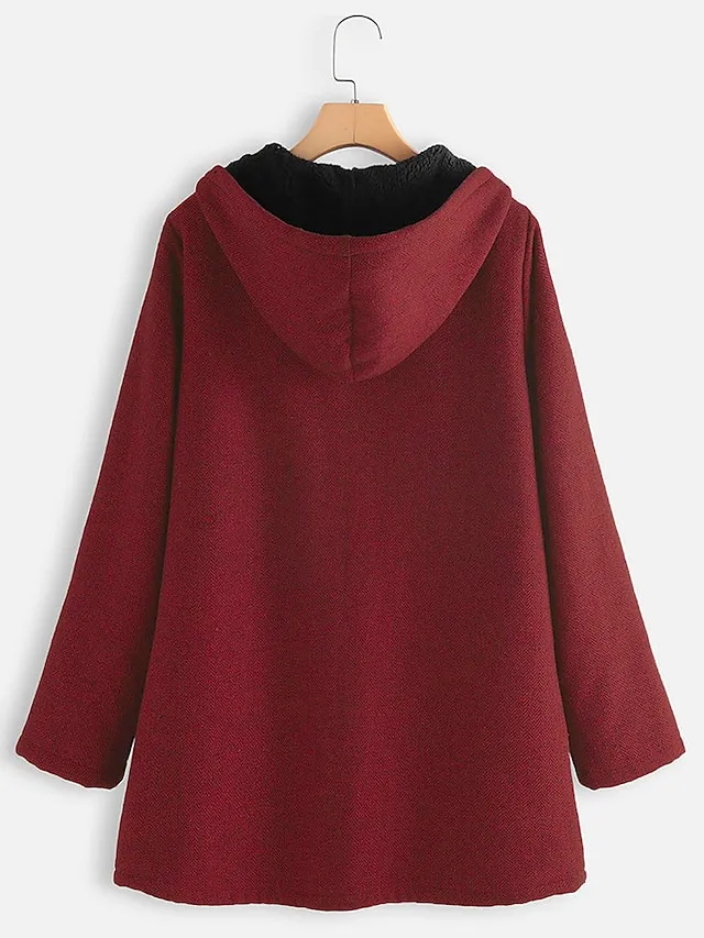 Women's Plus Size Curve Coat Hooded Coat Winter Fall Warm Mid-Length Short Chic Elegant Oversize Sport Vintage Zip Pocket Thick Coats Jacket Sweatshirt Parka Blouson