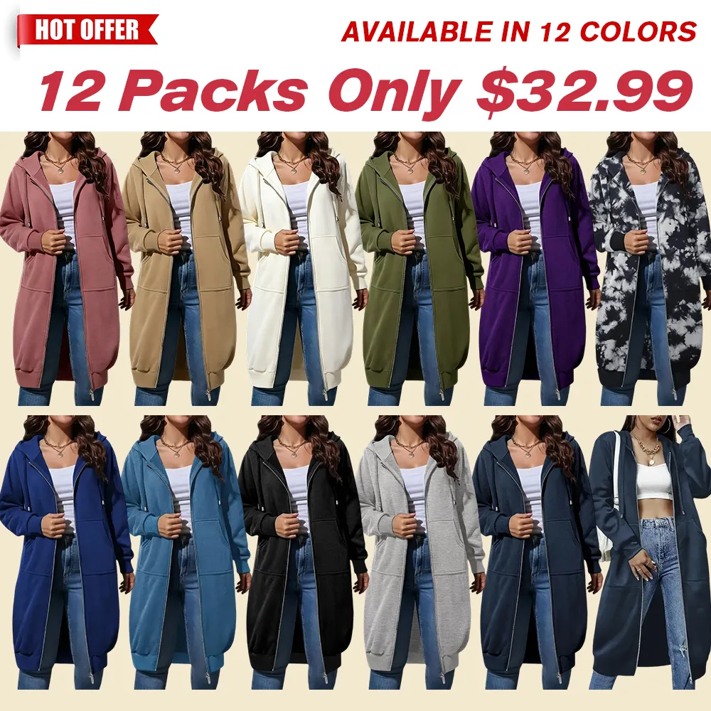 🧥 Women's Longline Zip-Up Fleece Hoodie