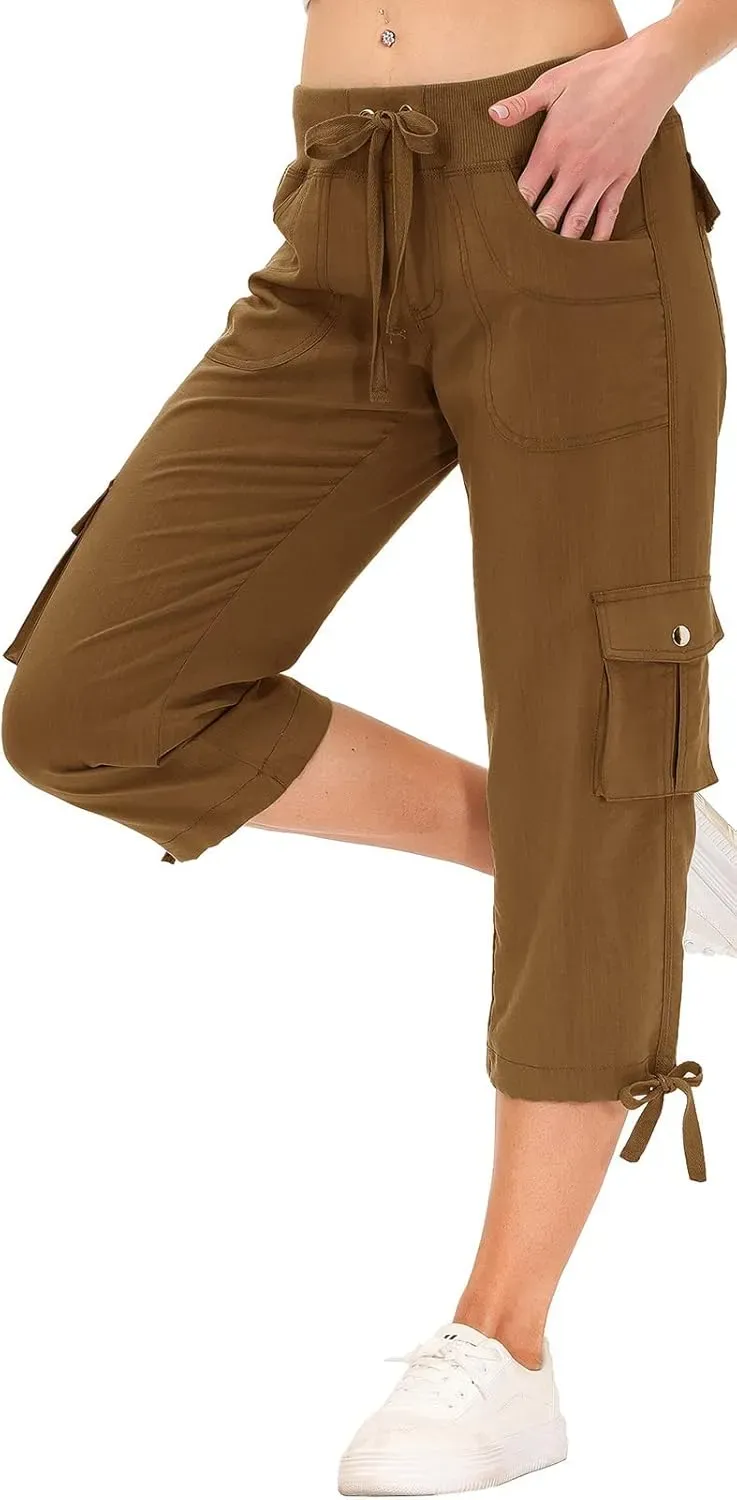MoFiz Womens Capris with Pockets Loose Fit Casual Capri Pants Dressy Lightweight Ladies Baggy Cargo Pants for Hiking
