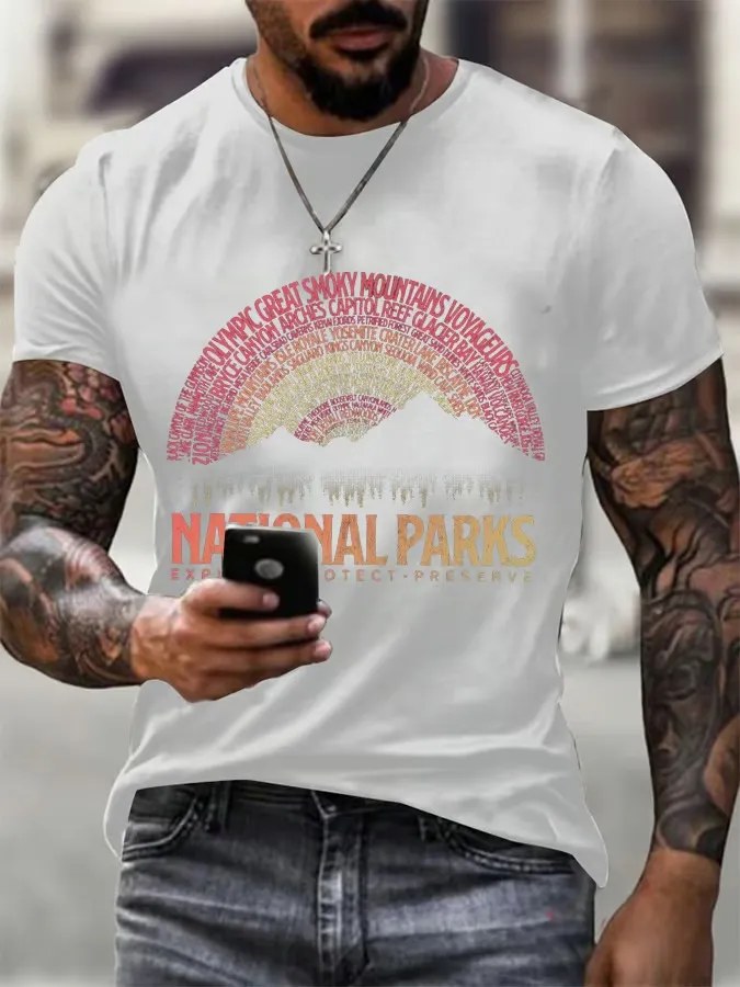 Men'S T-Shirt Men'S Hotspots 63 National Parks Explore, Protect, And Preserve Printed T-Shirts