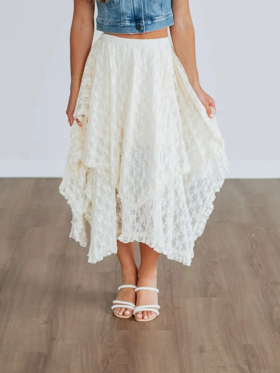 Boho Ruffle Lace Midi Skirt