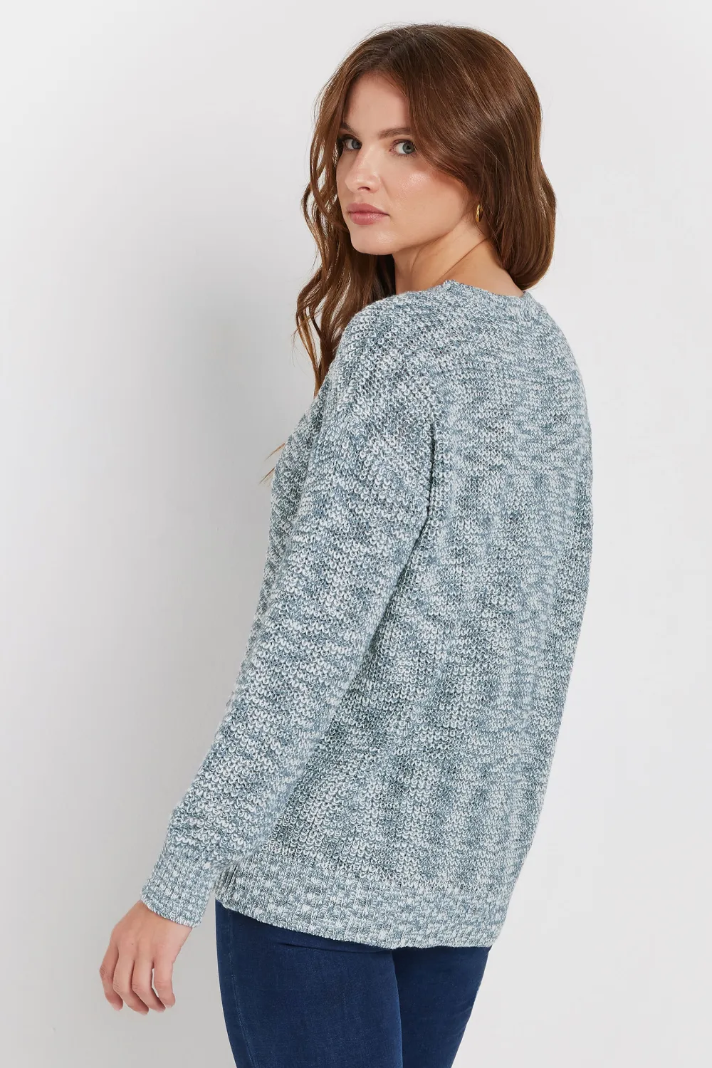 M&Co Blue & Cream Twisted Yarn Crew Neck Jumper