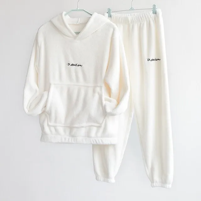 Women's Sweatshirt Tracksuit Pants Sets Solid Color Black White Pink Long Sleeve Casual Daily Basic Hooded Regular Fit Fall & Winter