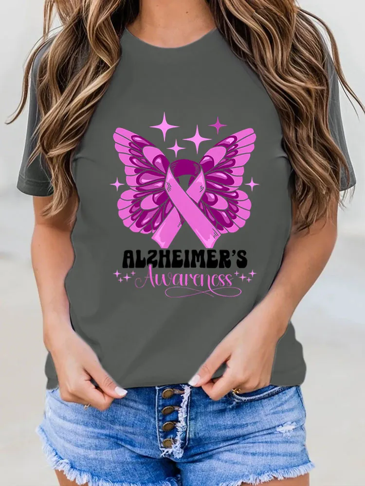 Women Alzheimer Awareness Print V-Round T-Shirt