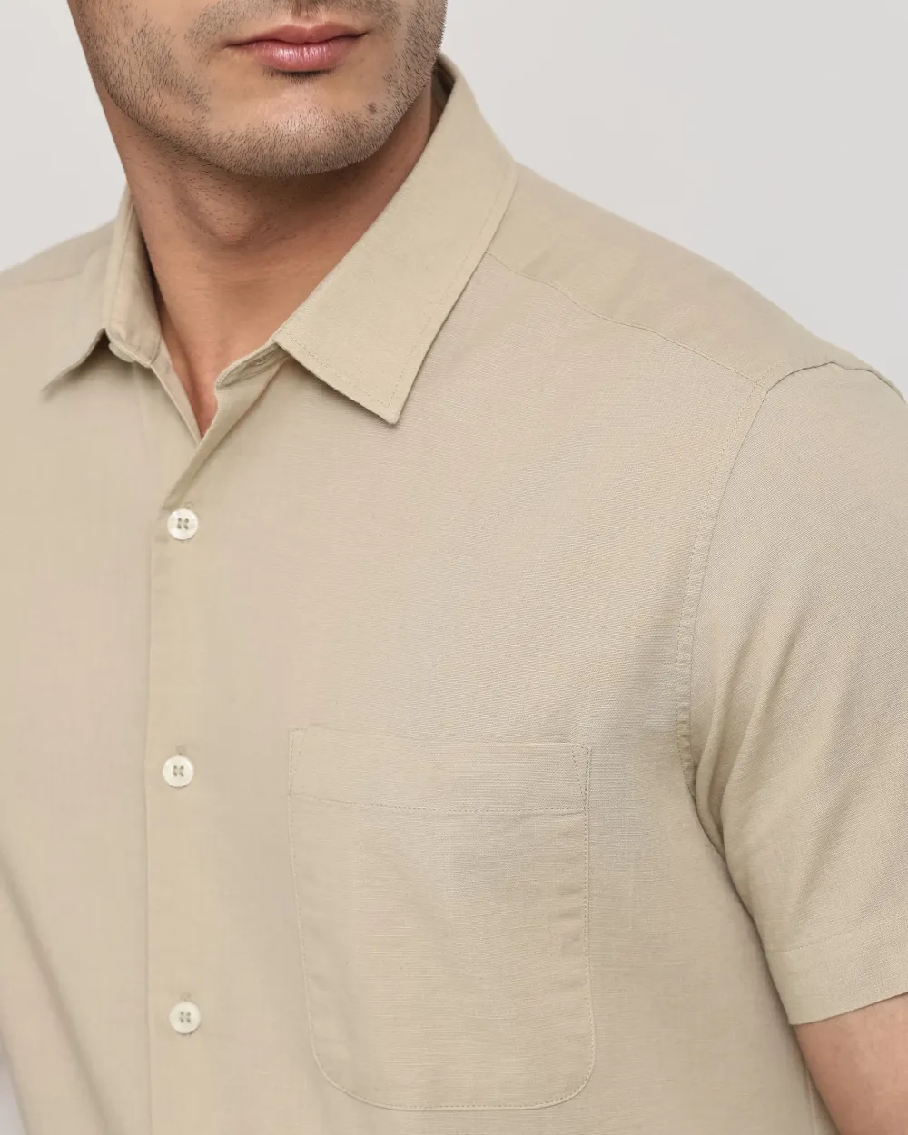 Simple And Soft Slim-Fit Breathable Beige Shirt