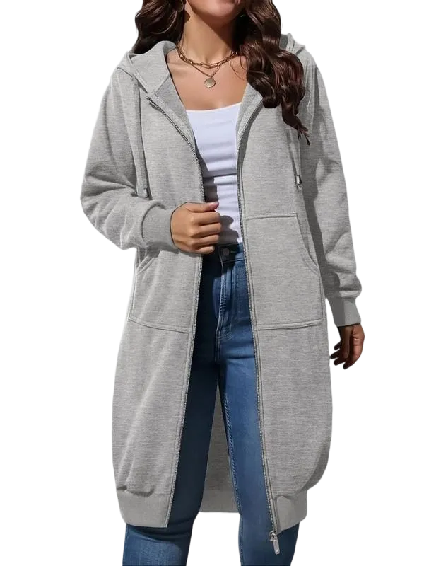 🧥 Women's Longline Zip-Up Fleece Hoodie
