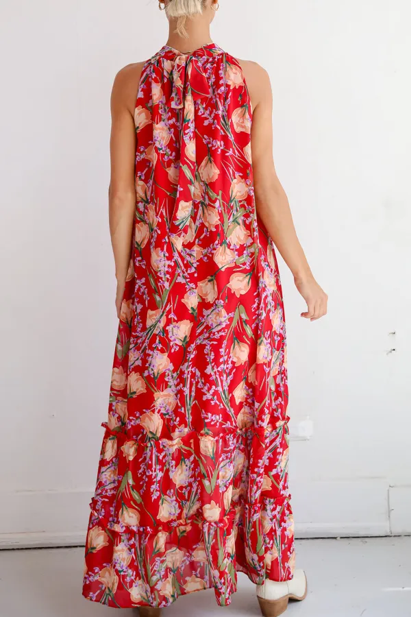 Happily Yours Red Floral Maxi Dress
