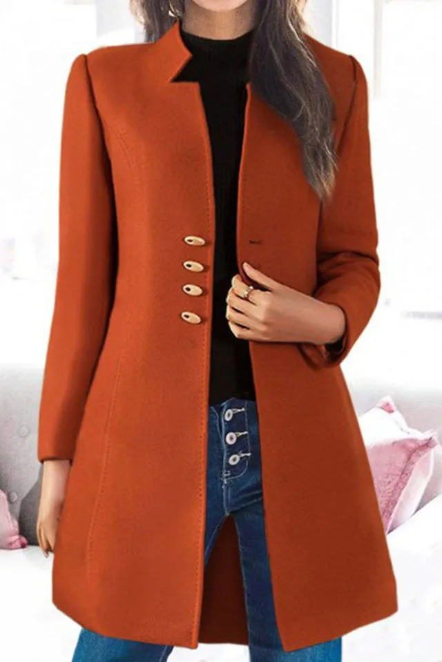 Solid Four Buttons Stand Collar Coat