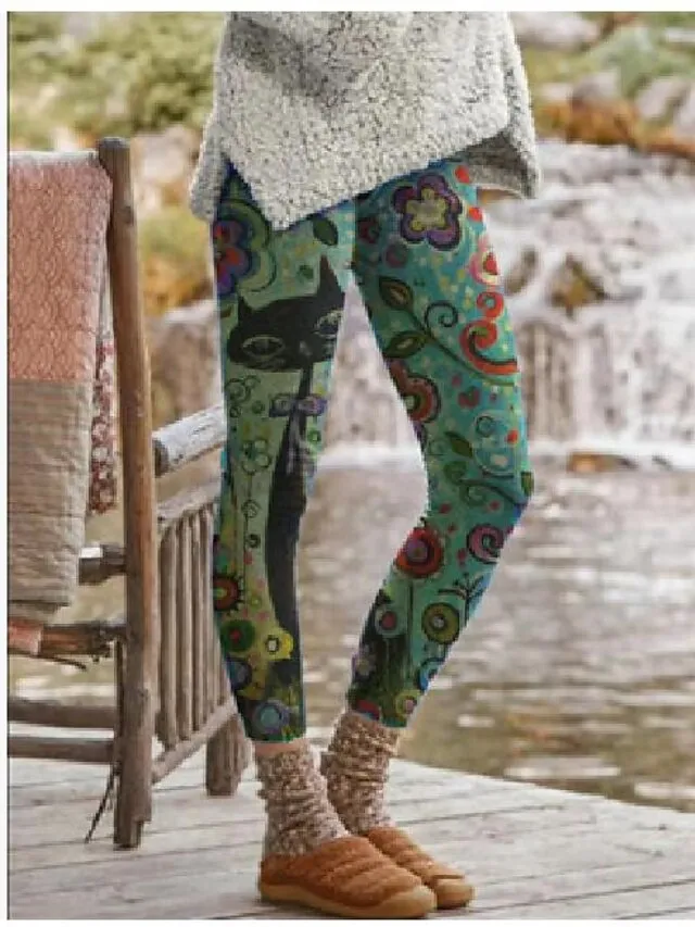 Women's Fleece Lined Leggings Warm Full Length Winter Leggings Print High Elasticity Mid Waist Fashion Designer Halloween Daily 1 2 S M Winter