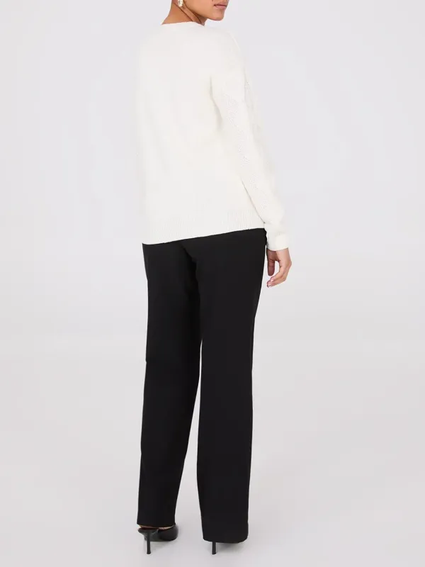 Pearl Embellished Diamond Cable Sweater