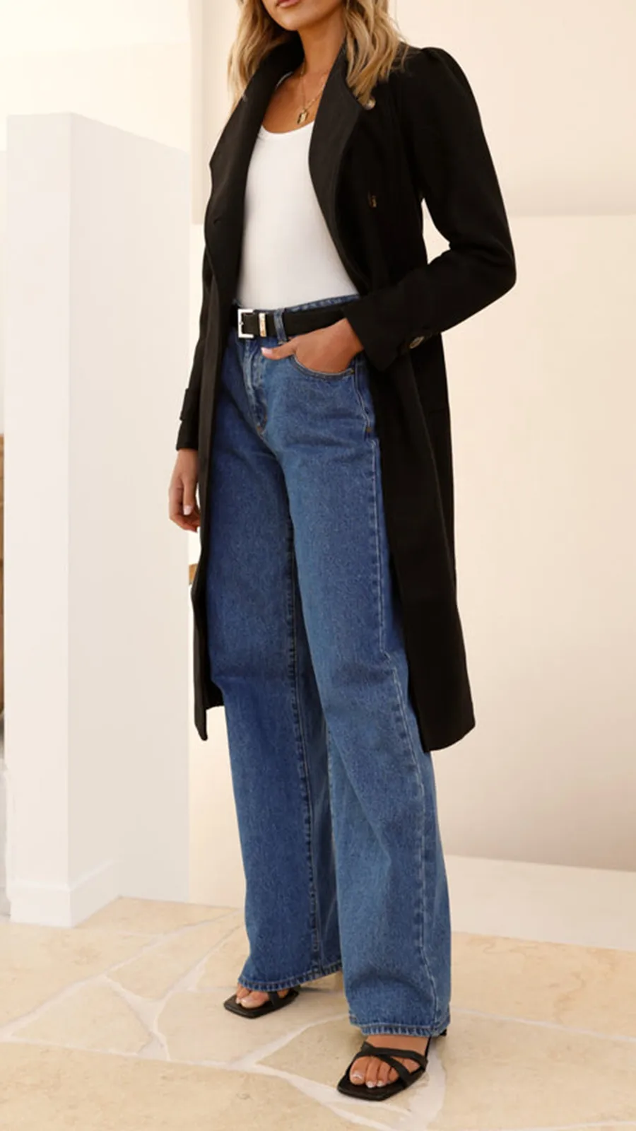 Elongated Button-Down Wool Jacket