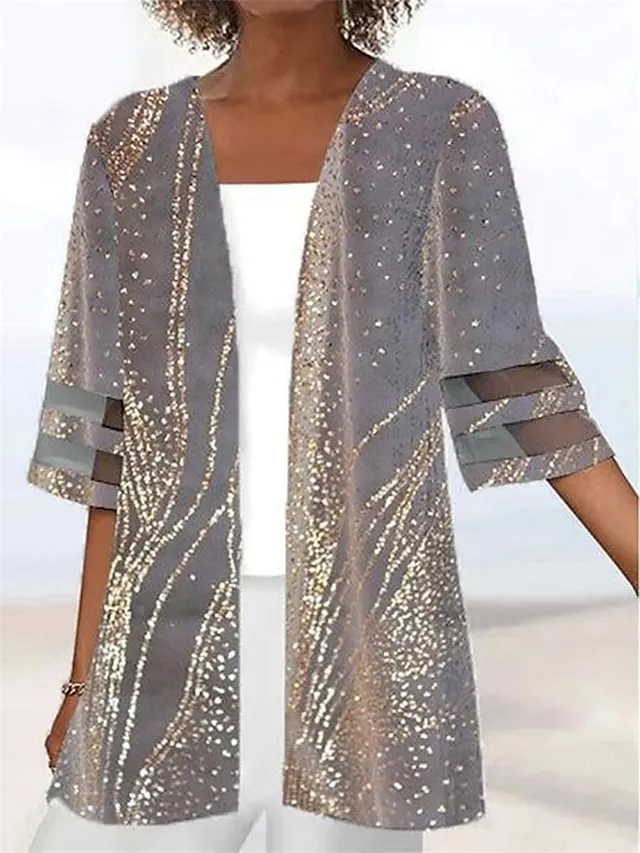 Women's Jacket Casual Jacket Outdoor Patchwork Floral Breathable Fashion Regular Fit Outerwear 3/4 Length Sleeve Summer Light Pink S