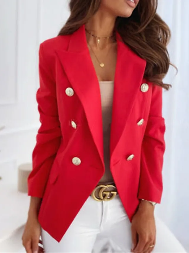 Women's Blazer Office Formal Button Pink Fall Windproof Streetwear Double Breasted Lapel Outerwear Long Sleeve Summer Black S