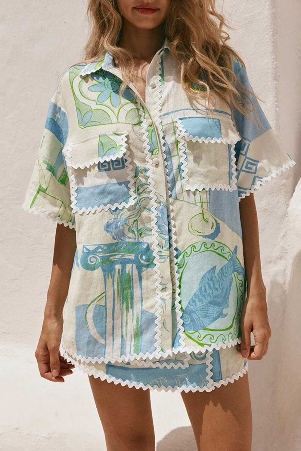 Embroidered Patchwork Short Sleeve Shirt