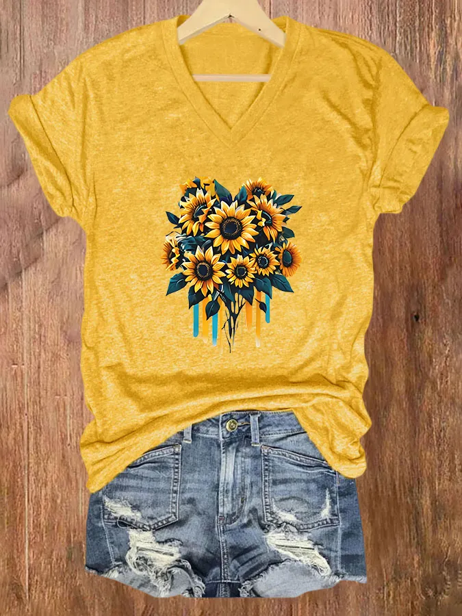 Sunflower Pattern Short-Sleeve T-Shirts