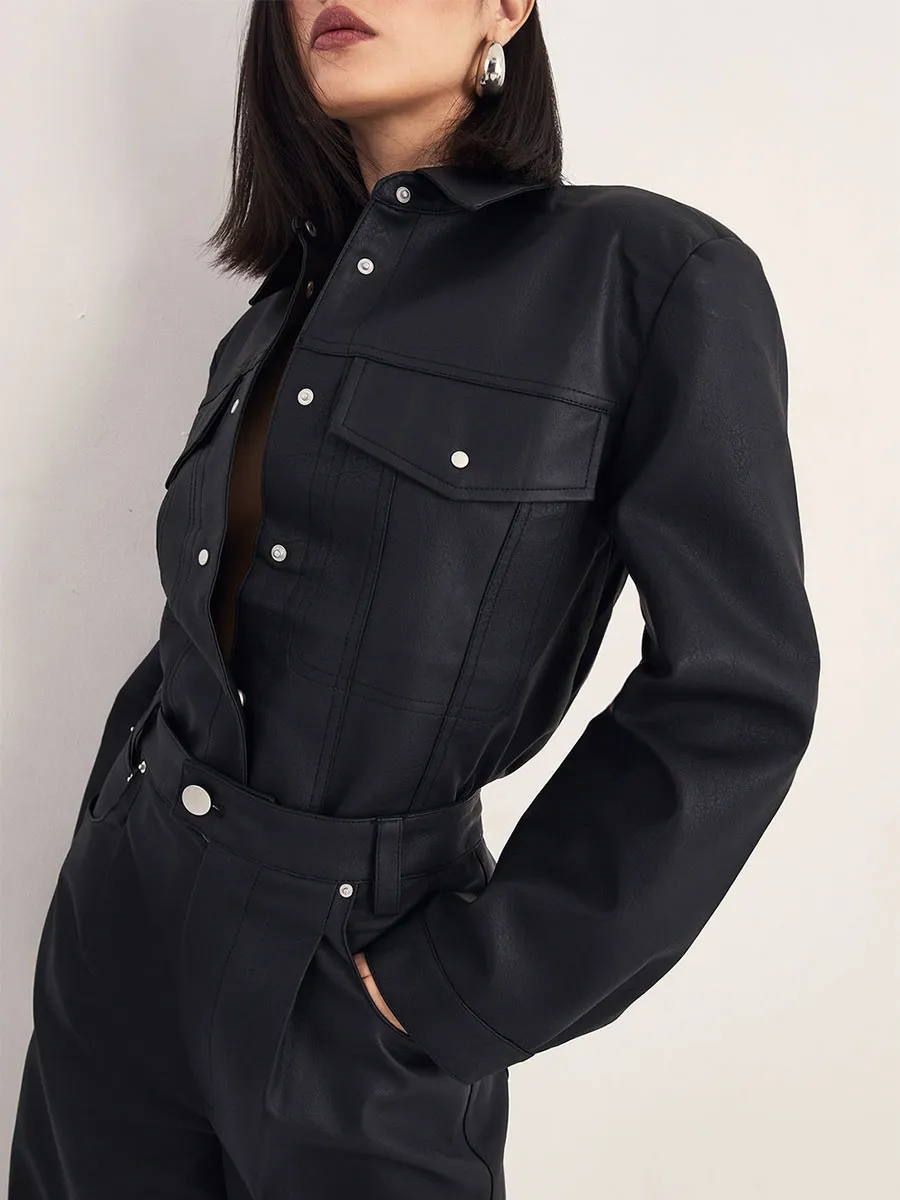 Women'S Oversized Drawstring-Accent Cropped Shirt
