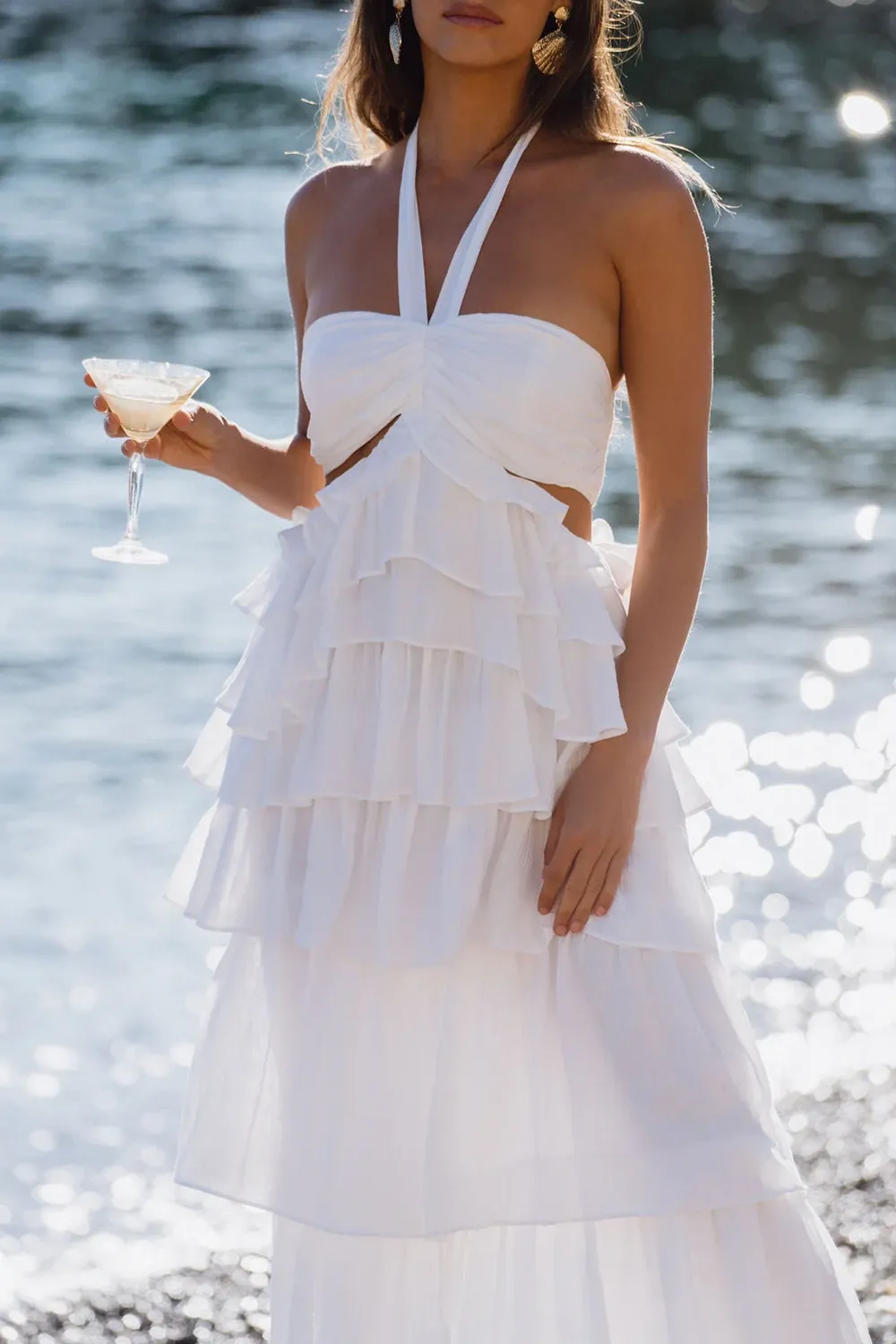 White Ruffle Maxi Dress
