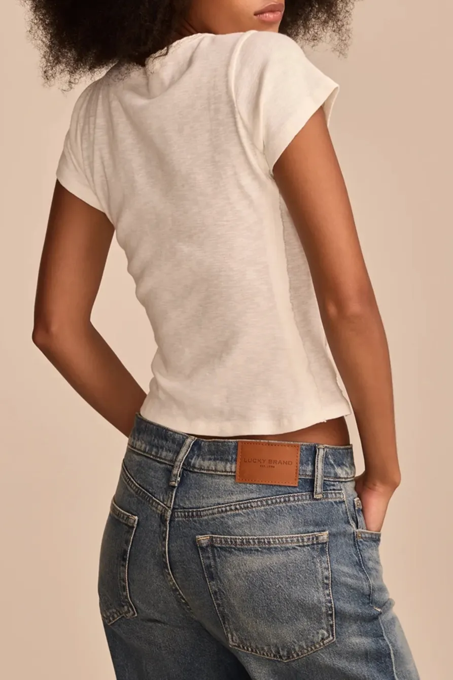 Whisper White Crochet Trim Short Sleeve Henley