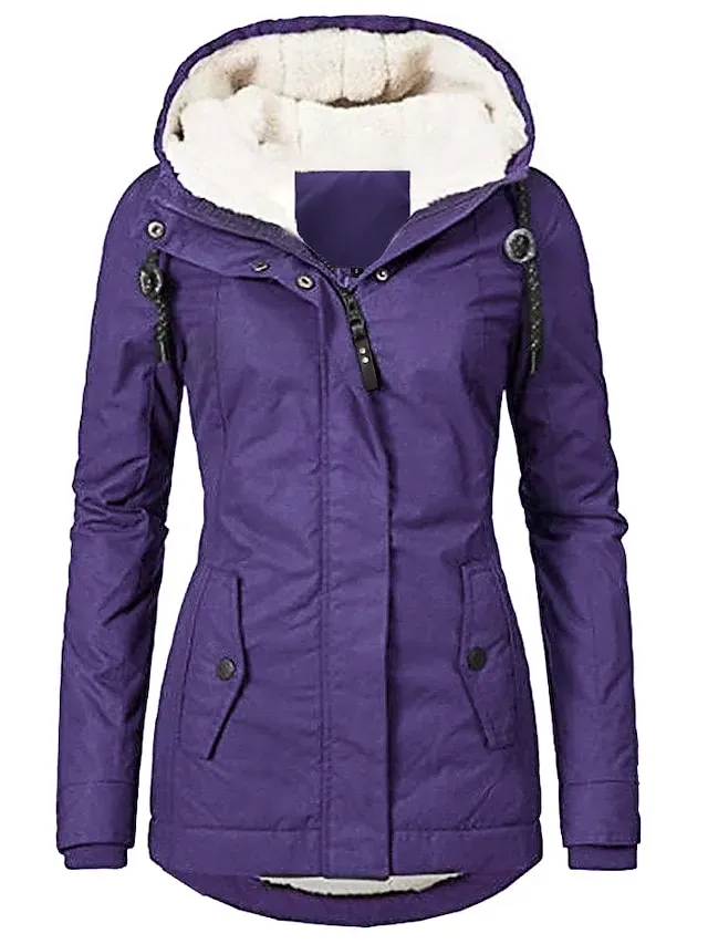 Women's Parka Street Fall Winter Puffer Jacket Coat Windproof Warm 3 in 1 Loose Casual Sports Jacket Long Sleeve Solid Color Zipper Purple Blushing Pink Waterpoof Daily Wear Down Parkas Lined