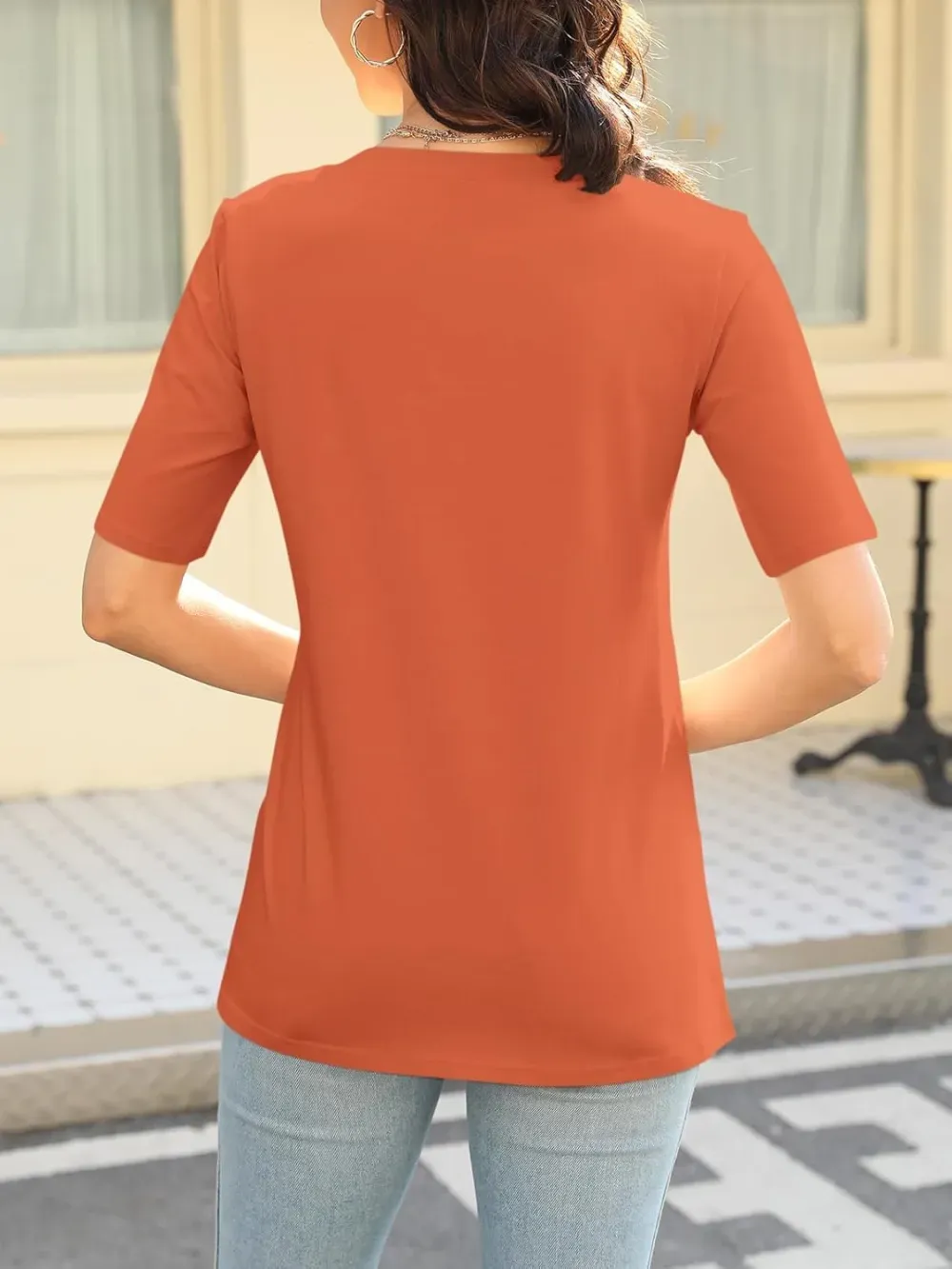 ORANDESIGNE Women's Color Block Short Sleeve T Shirts Casual V Neck Summer Tops Tees Loose Fit Blouses